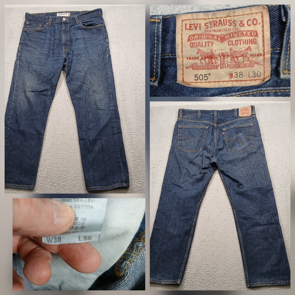 Levi's 505 Regular Fit Jeans Men's 38x30 Dark Wash Denim Straight Leg